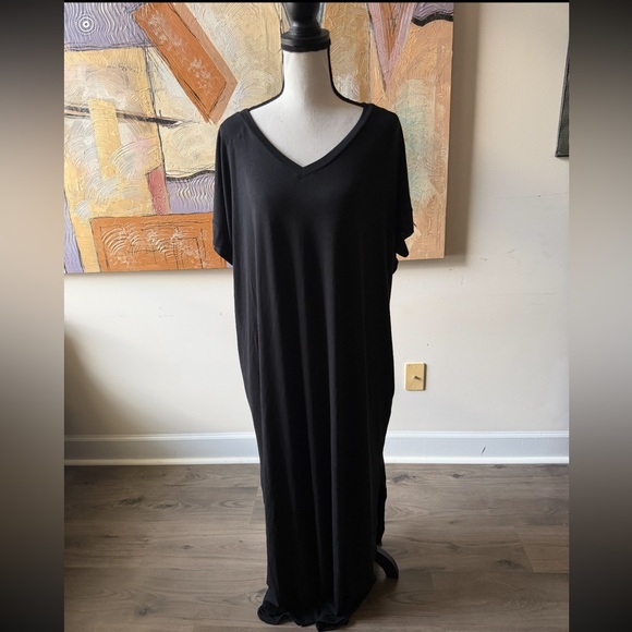 BN Zenana Oversized Short Sleeve Round Neck Black Maxi W/Pockets Various - Picture 4 of 9